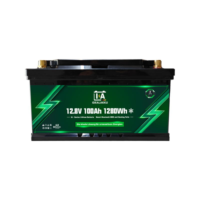 Idealakku IA SERIE Lithium Batterie LiFePO4 12V 100Ah Smart BMS mit Bluetooth Wohnmobil Untersitzbatterie mit Heizung