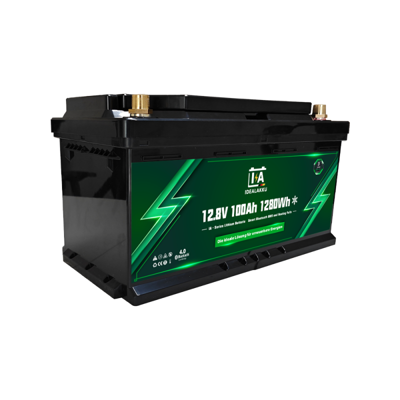 Idealakku IA SERIE Lithium Batterie LiFePO4 12V 100Ah Smart BMS mit Bluetooth Wohnmobil Untersitzbatterie mit Heizung