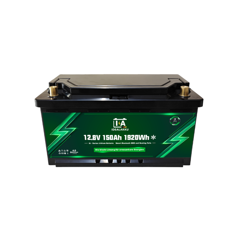 Idealakku IA SERIE Lithium Batterie LiFePO4 12V 150Ah Smart BMS mit Bluetooth Wohnmobil Untersitzbatterie mit Heizung